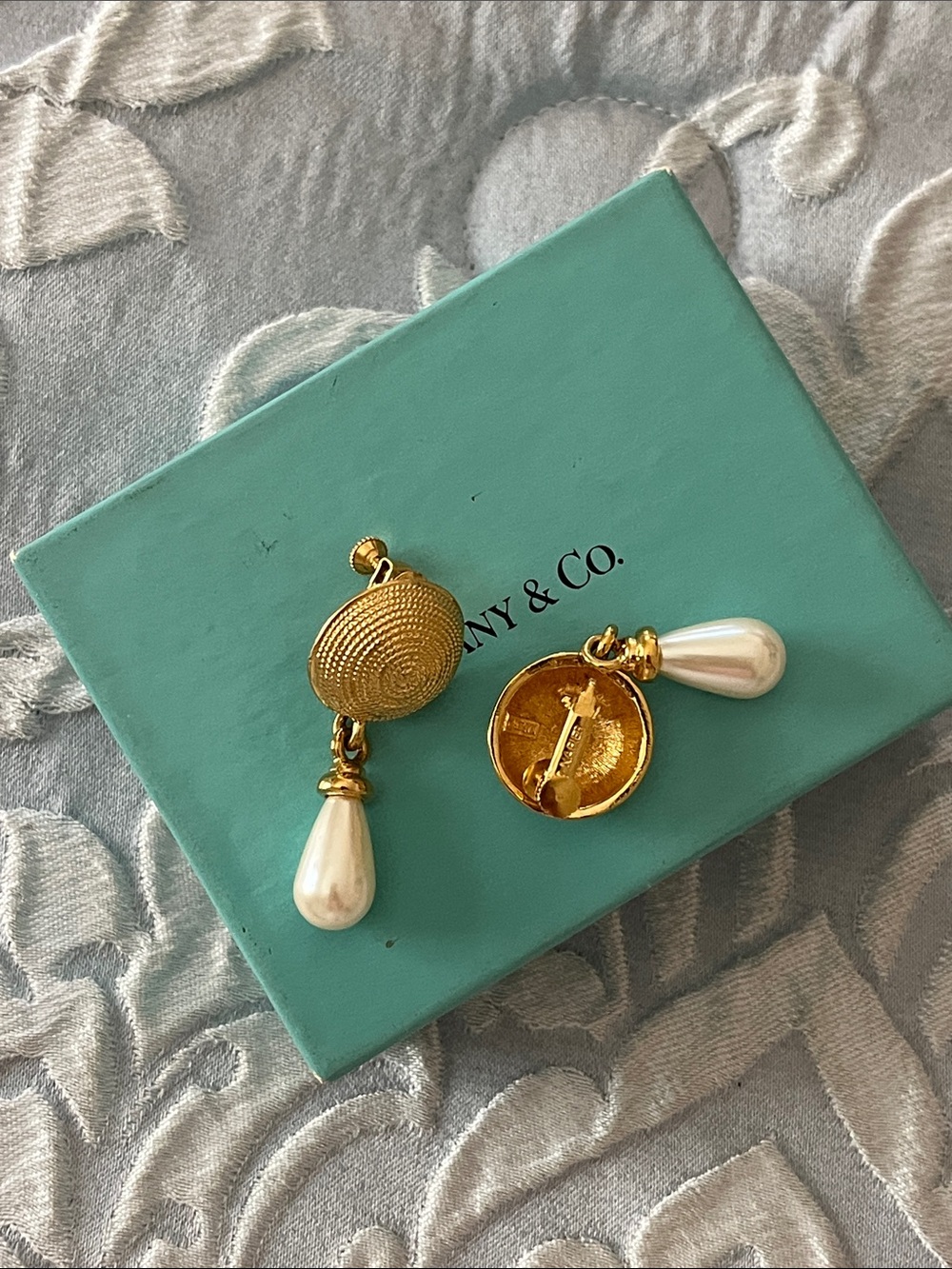 Napier Gold and Pearl Teardrop Clip Earrings